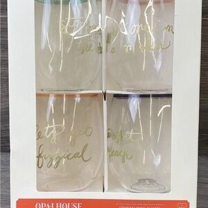 Opalhouse Wine Glasses 15oz Set Of 4 Stemless Thick Plastic Party B11